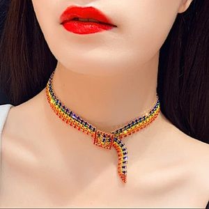 Multicolor Rhinestone Belt Buckle Choker
